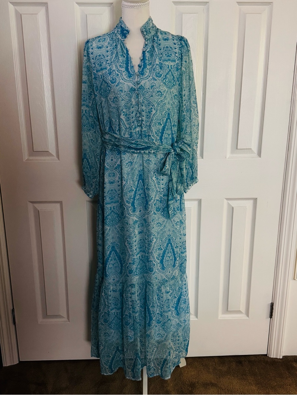 NICOBLU - BLYTHE MAXI CRINKLE CHIFFON DRESS IN TURQUOISE PAISLEY
